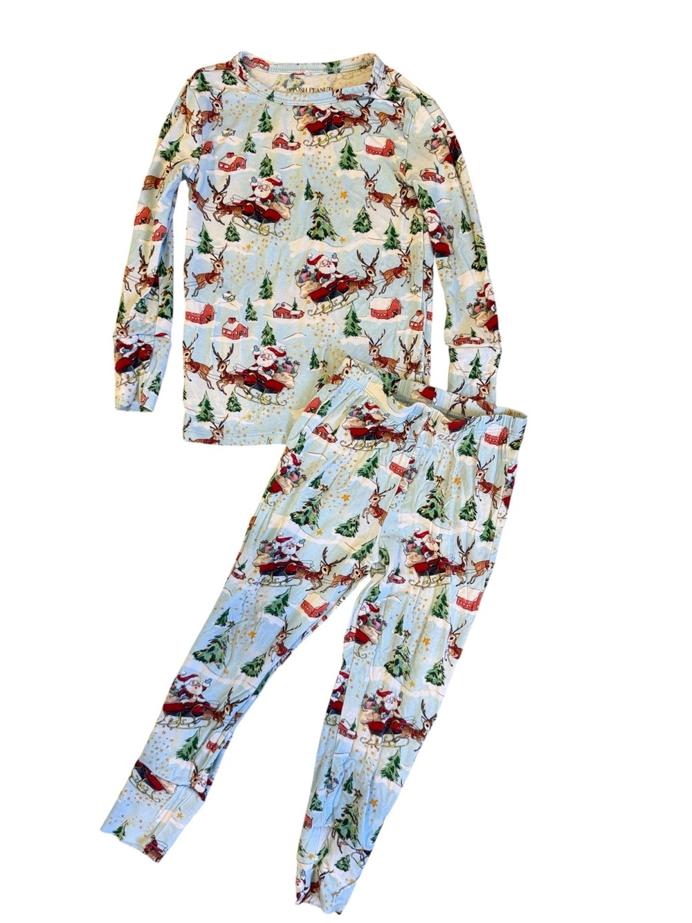 Posh Peanut Kids Holiday Santa & Reindeer Pajama Set - White & Blue